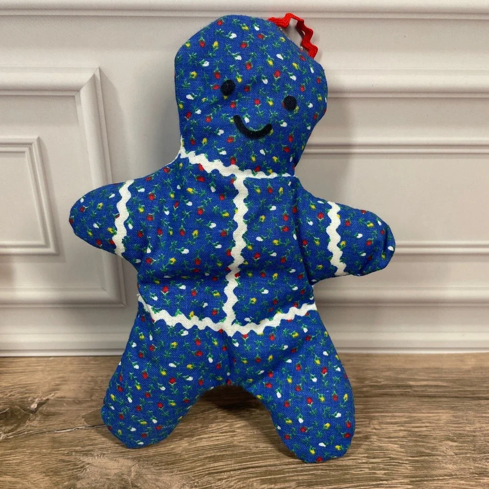 Vtg Handmade Plush Christmas Holiday Gingerbread Man Ornament Dolls Set of 3